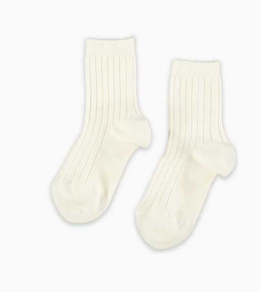 La Coqueta Off White Ribbed Short Kids Socks