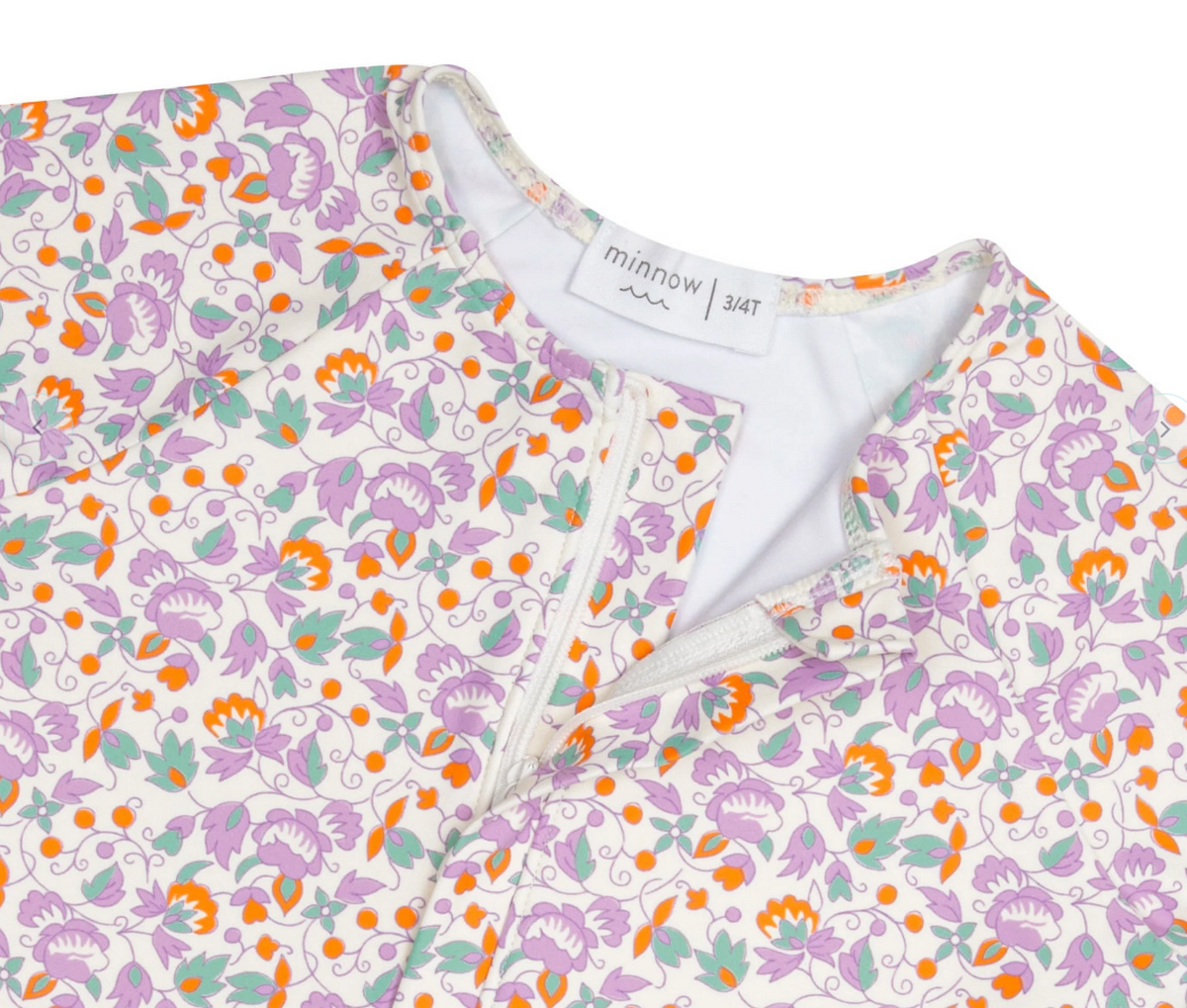 Minnow Girls Orchid Floral Front Zip Rashguard One Piece