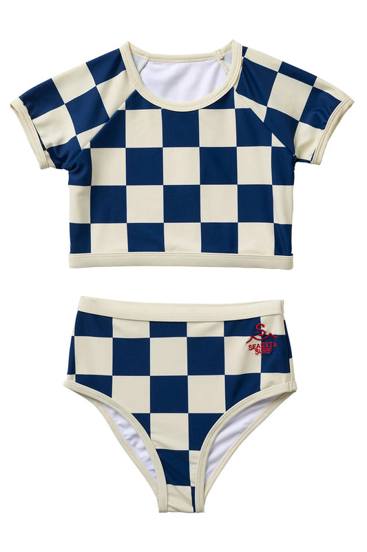 Seaesta Surf Nautical Checks Two Piece Rashguard Swimsuit - Navy