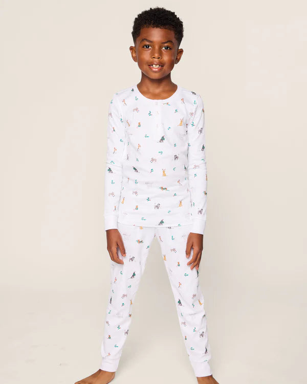 Petite Plume Kid's Pima Snug Fit Pajama Set in Jingle Paws