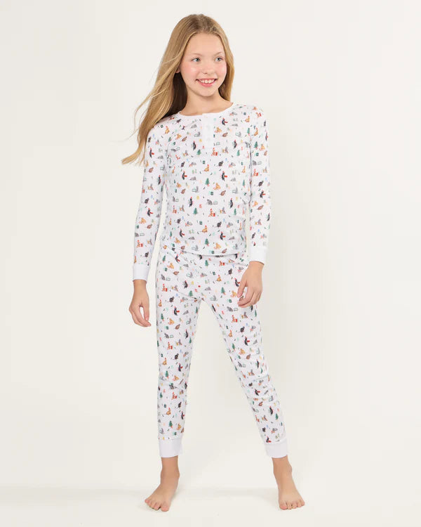 Petite Plume Kids Pima Snug Fit Pajama in Merry Meow