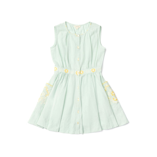 Lila Kids Corset Cover Dress in Mint Embroidery
