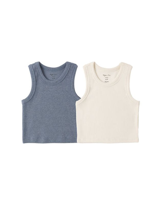 Rylee + Cru Ribbed Tank Set Natural, Heathered Marine