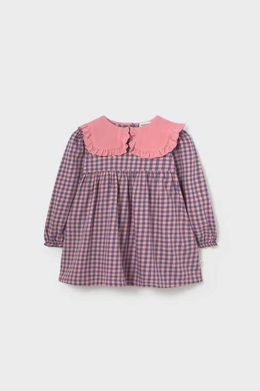 My Little Cozmo Gingham Flannel Baby Dress Rose Tea