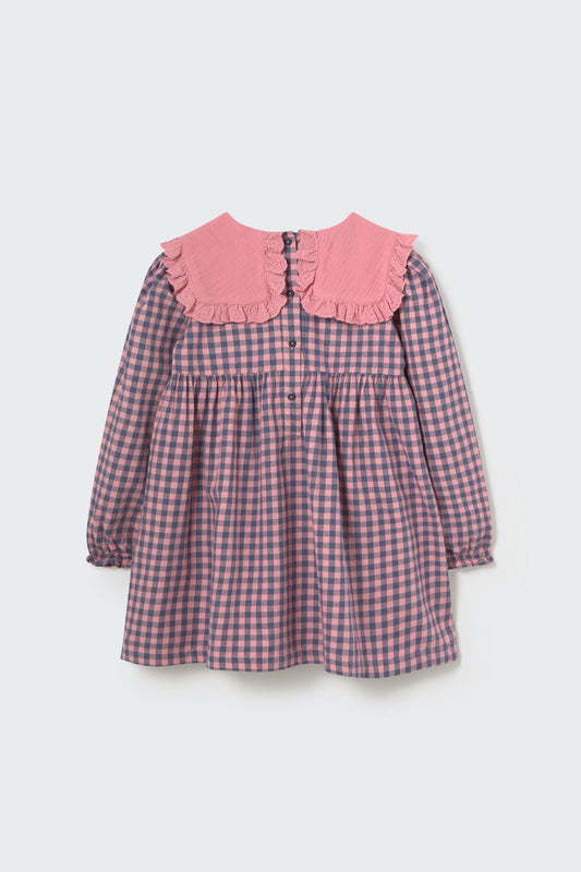 My Little Cozmo Gingham Flannel Dress Rose Tea