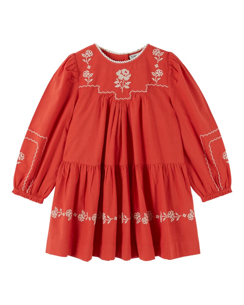 Emile & Ida Embroidered Dress Griotte
