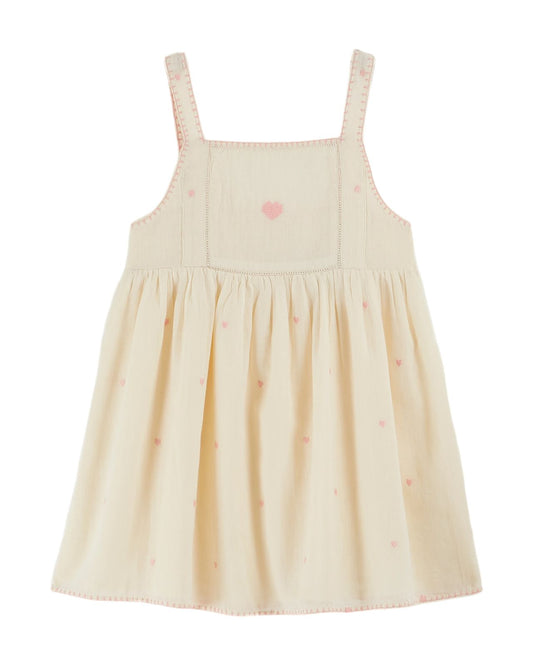 Emile et Ida Heart Embroidered Dress Ecru