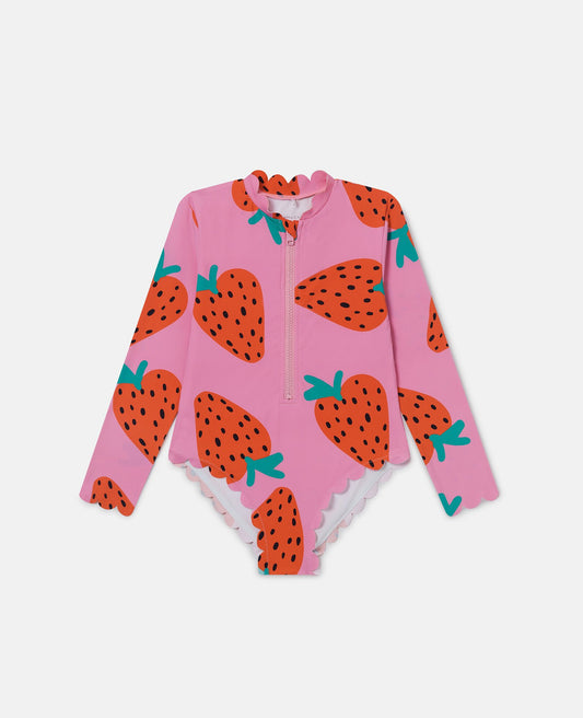 Stella McCartney Kids Strawberry Print Long Sleeve One Piece Swimsuit