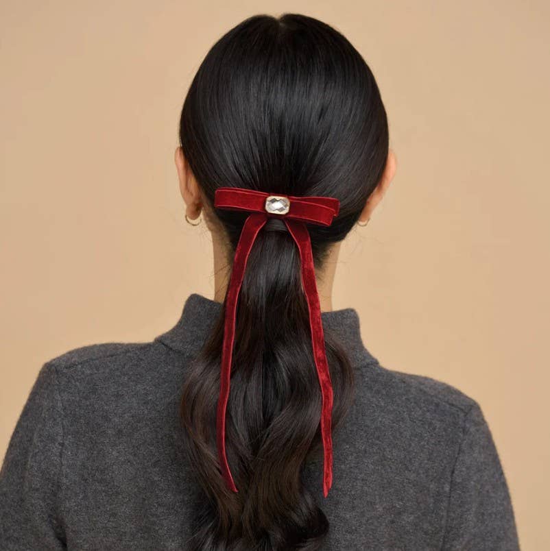 KITSCH - Velvet & Gemstone Bow Hair Clip
