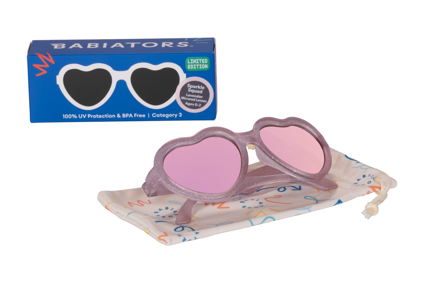 Babiators - Originals Hearts: Sparkle Squad | Lavender Mirrored Lenses: Ages 3-5