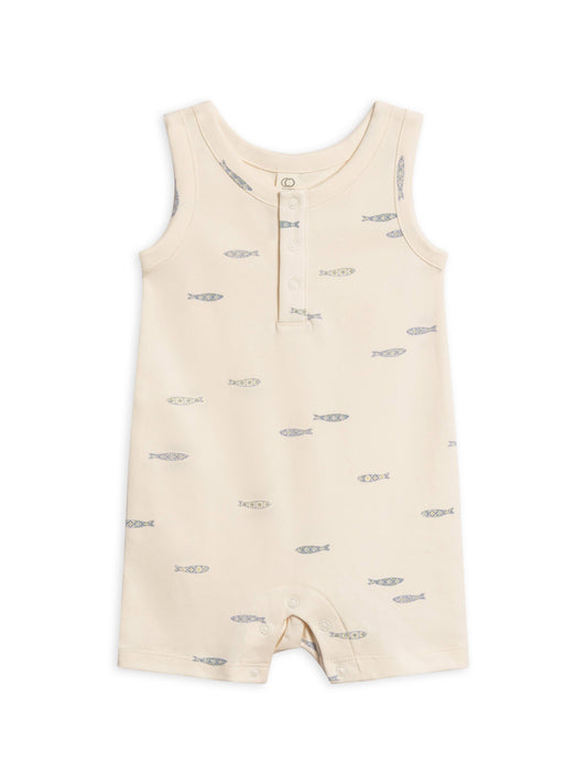 Colored Organics - Organic Baby Nile Romper - Fish / Marino + Rain