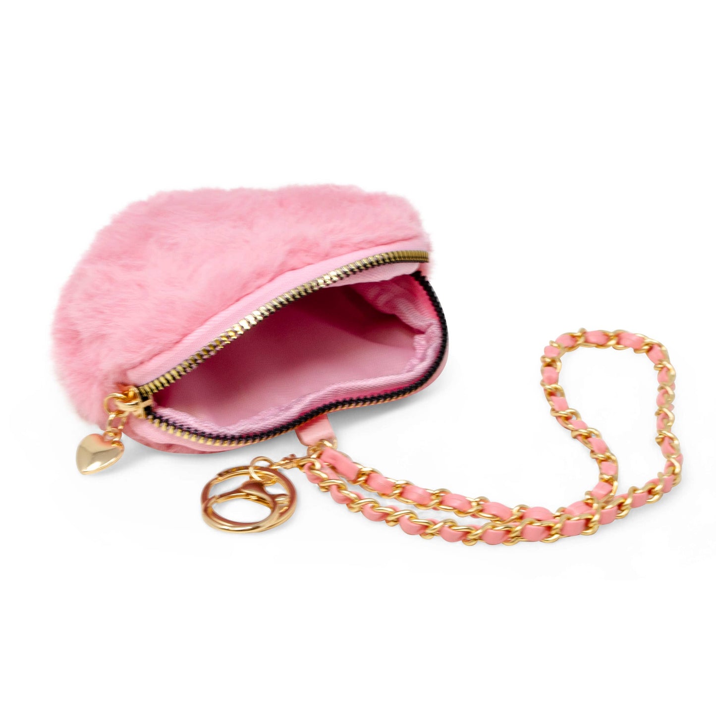 Tiny Treats and ZOMI GEMS - Girl's Fuzzy Heart Wristlet Coin Purse: Hot Pink