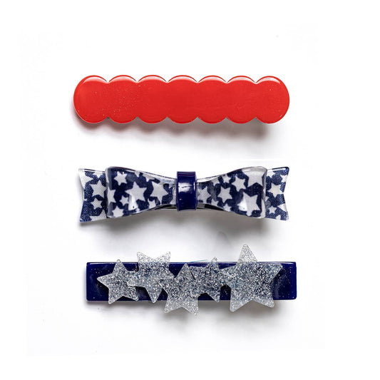 Lilies and Roses NY Blue + Red Summer Vibes Star+Bow Alligator Clips