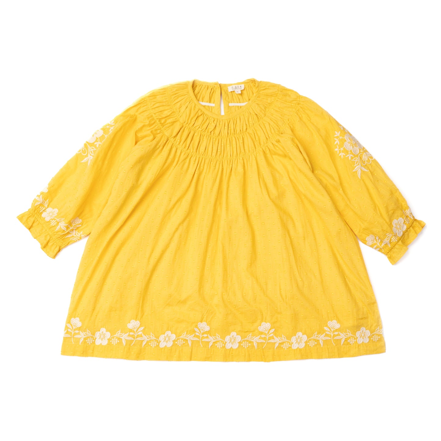Lali Kids Tulip Dress In  Misted Yellow With Embroidery