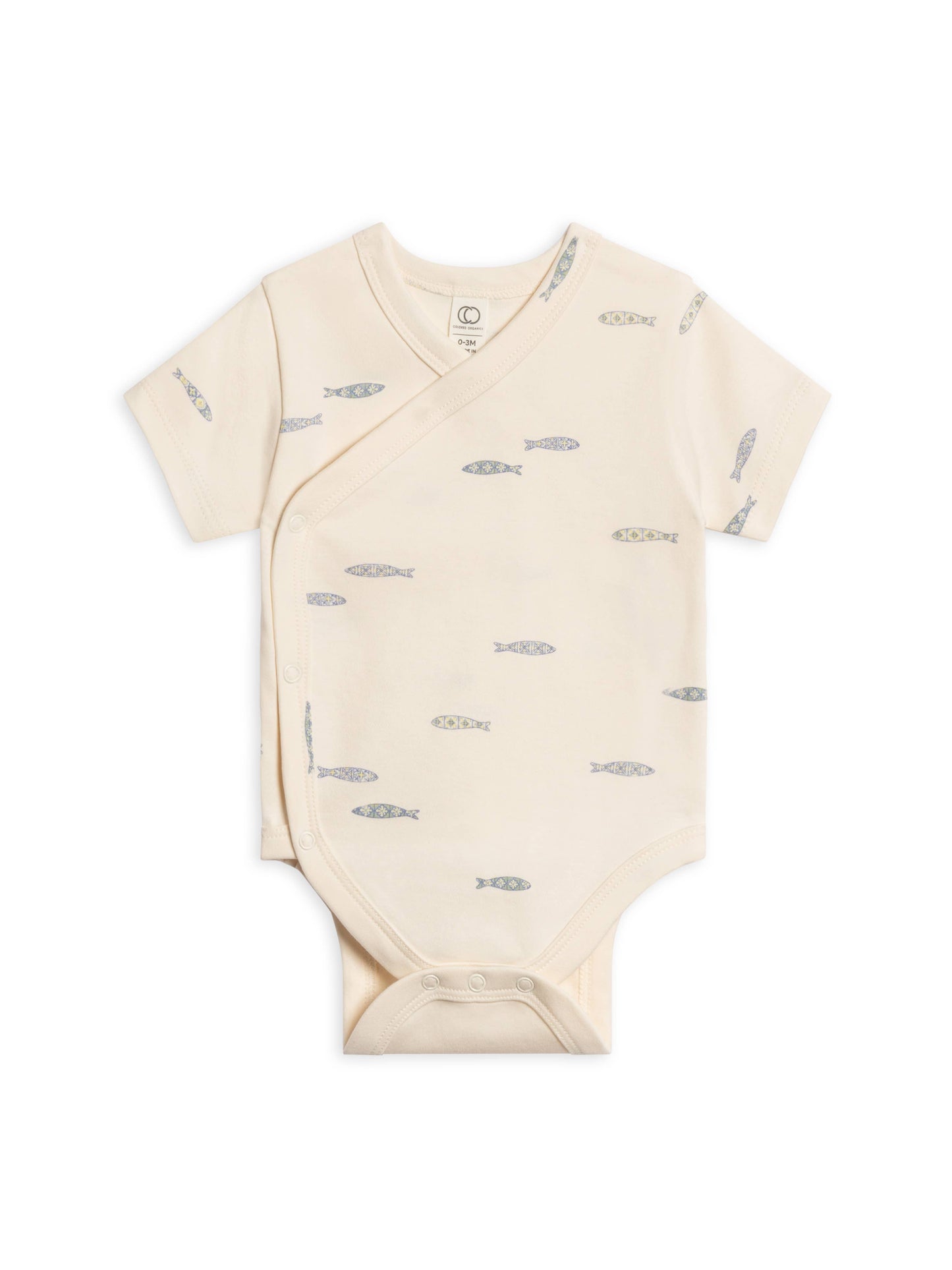 Colored Organics - Lark Short Sleeve Kimono Bodysuit - Fish / Marino + Rain