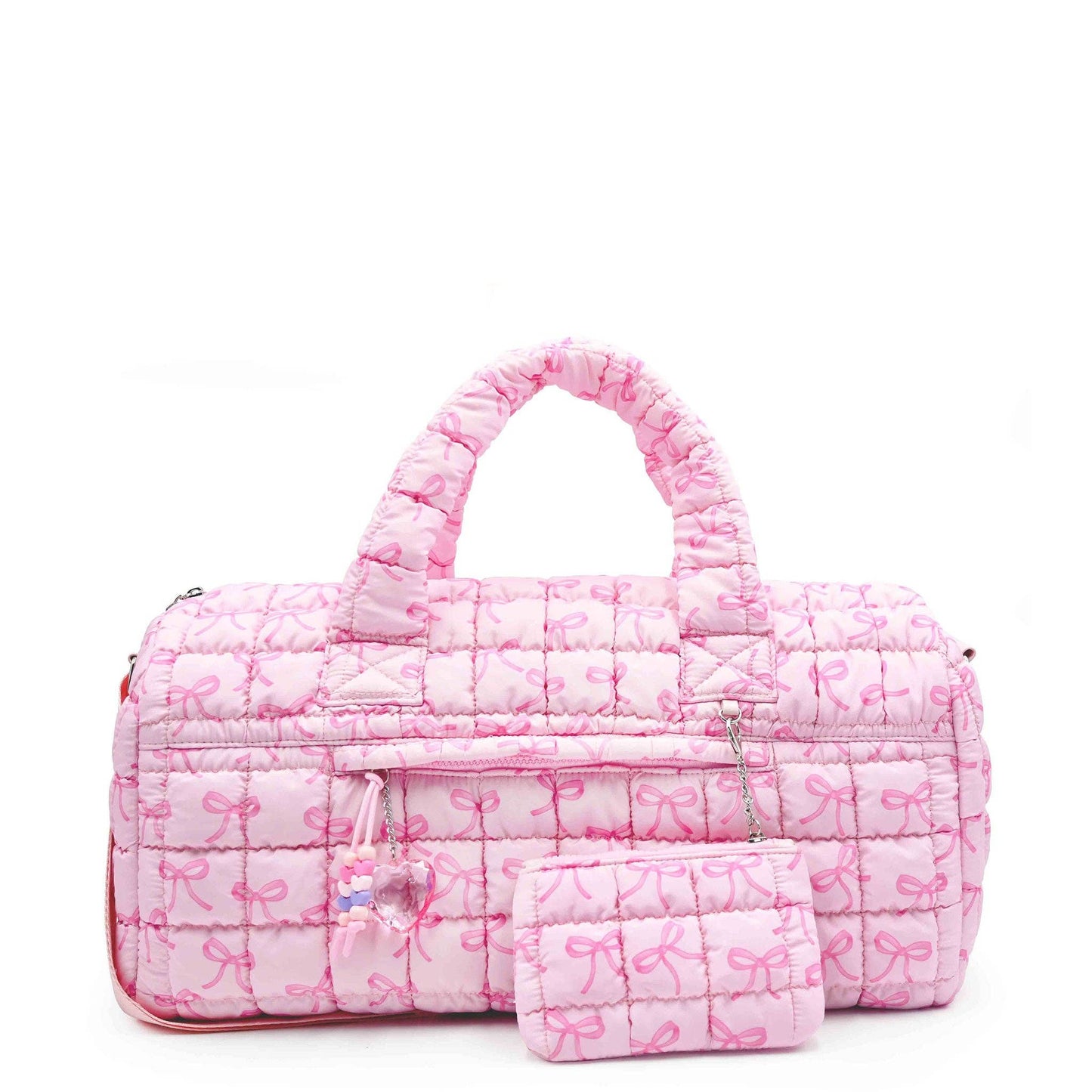 OMG Accessories - Quilted Scrunchies Bow Printed Large Duffle Bag