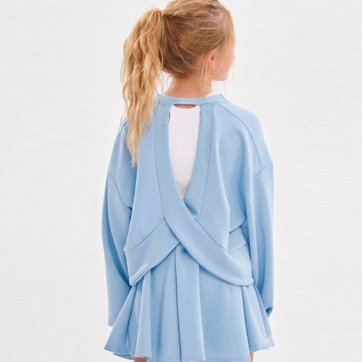 Good Girl - Open Back Modal Knit Top: Grey Blue