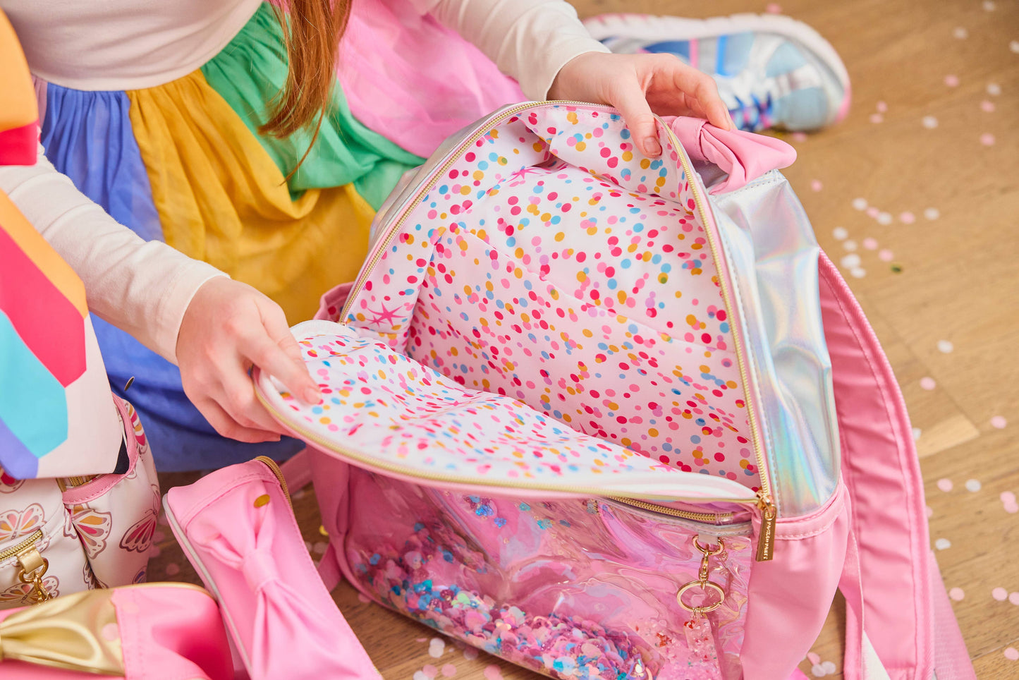 Packed Party - "Taylor" Quilted Confetti Hearts Backpack