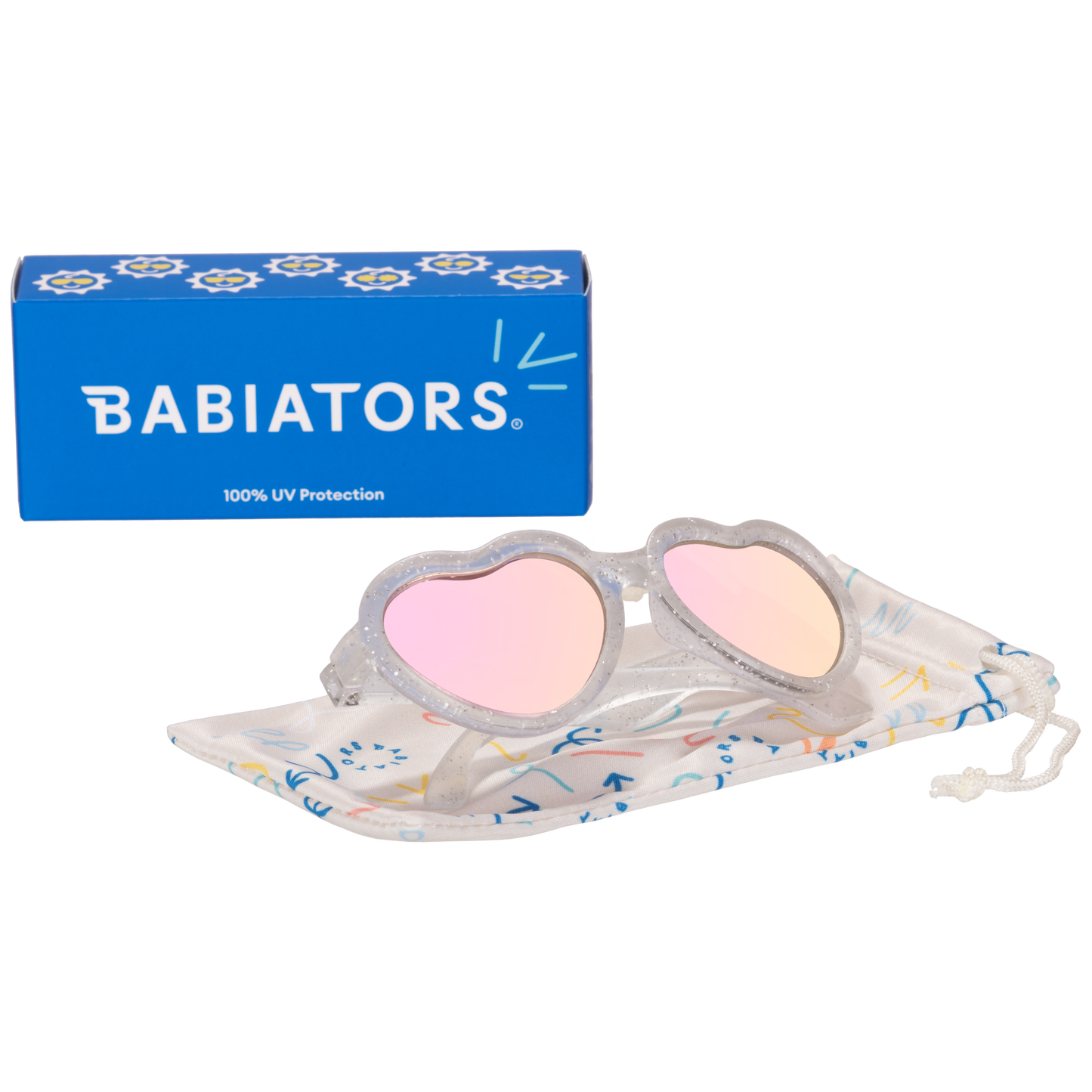 Babiators - Silver Shimmer Hearts with Pink Mirrored Lens: Ages 0-2