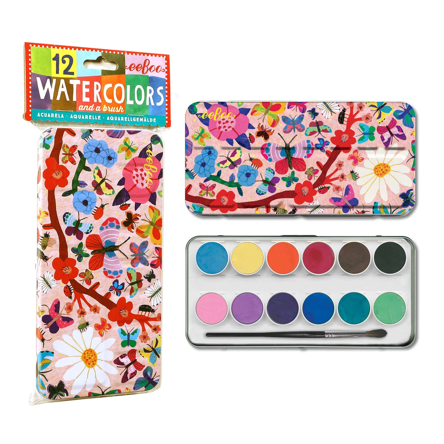 eeBoo - Butterflies 12 Watercolors Tin