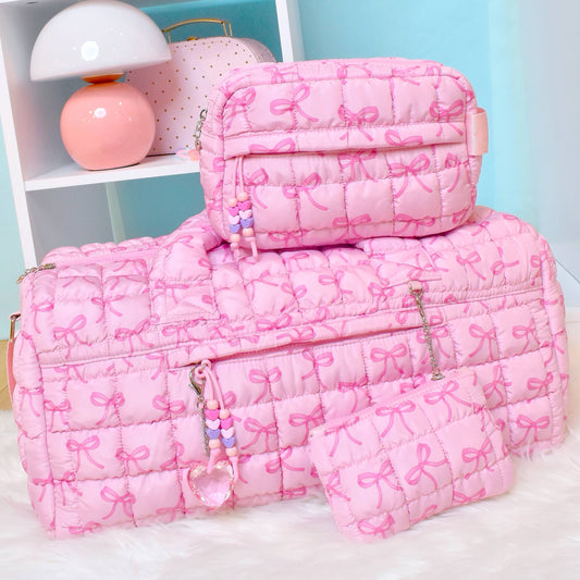OMG Accessories - Quilted Scrunchies Bow Printed Large Duffle Bag