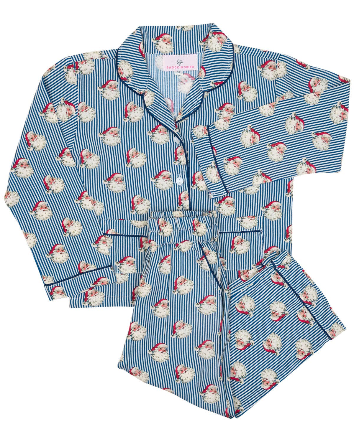 Smockingbird - Navy Striped Vintage Santa Pajama Set