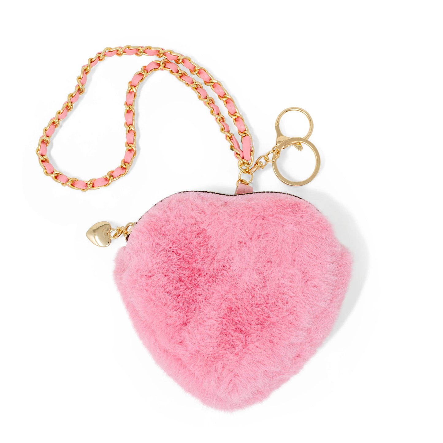 Tiny Treats and ZOMI GEMS - Girl's Fuzzy Heart Wristlet Coin Purse: Hot Pink
