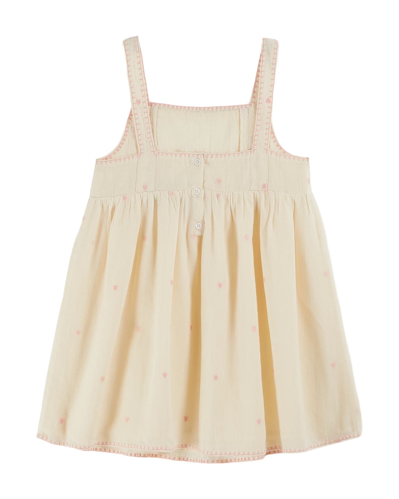 Emile et Ida Heart Embroidered Dress Ecru