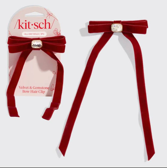 KITSCH - Velvet & Gemstone Bow Hair Clip