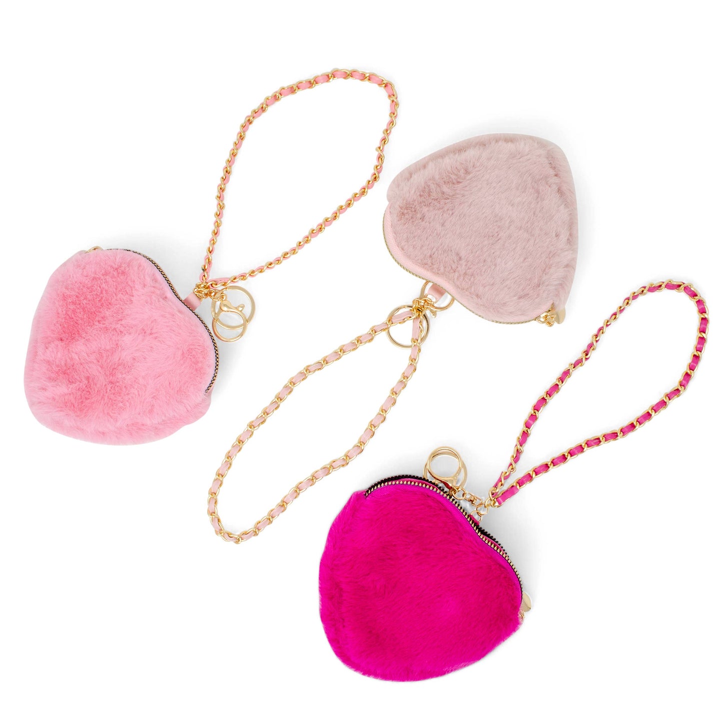 Tiny Treats and ZOMI GEMS - Girl's Fuzzy Heart Wristlet Coin Purse: Hot Pink