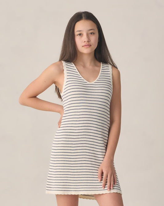 Rylee + Cru Teen Crochet Tank Mini Dress Marine Stripe Ivory