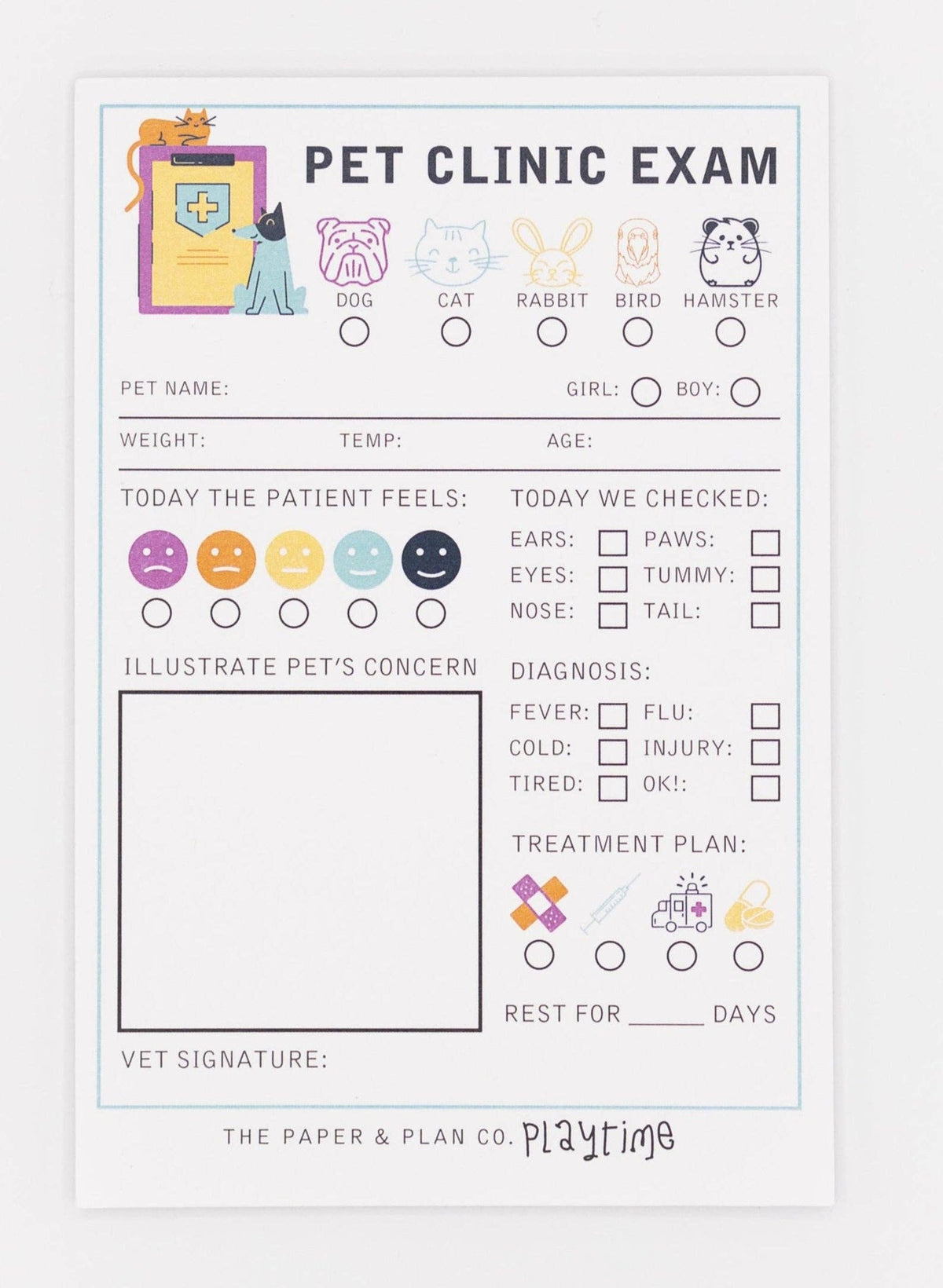 The Paper and Plan Co. - Pet Clinic Exam Playtime Pad®