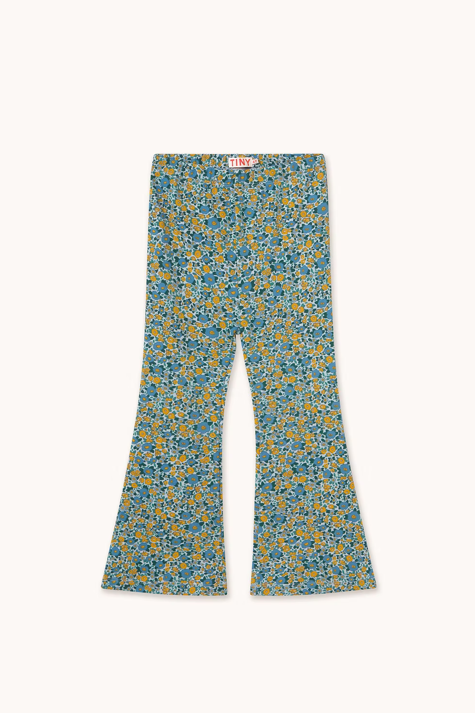 Tiny Cottons Flower Pattern Rib Pant Washed Blue