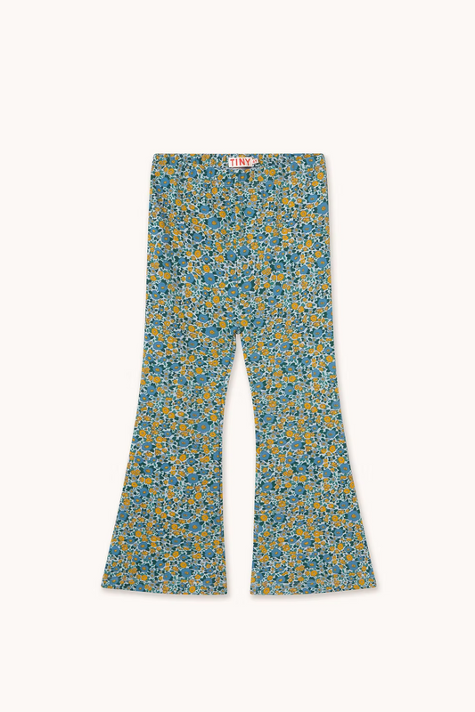 Tiny Cottons Flower Pattern Rib Pant Washed Blue