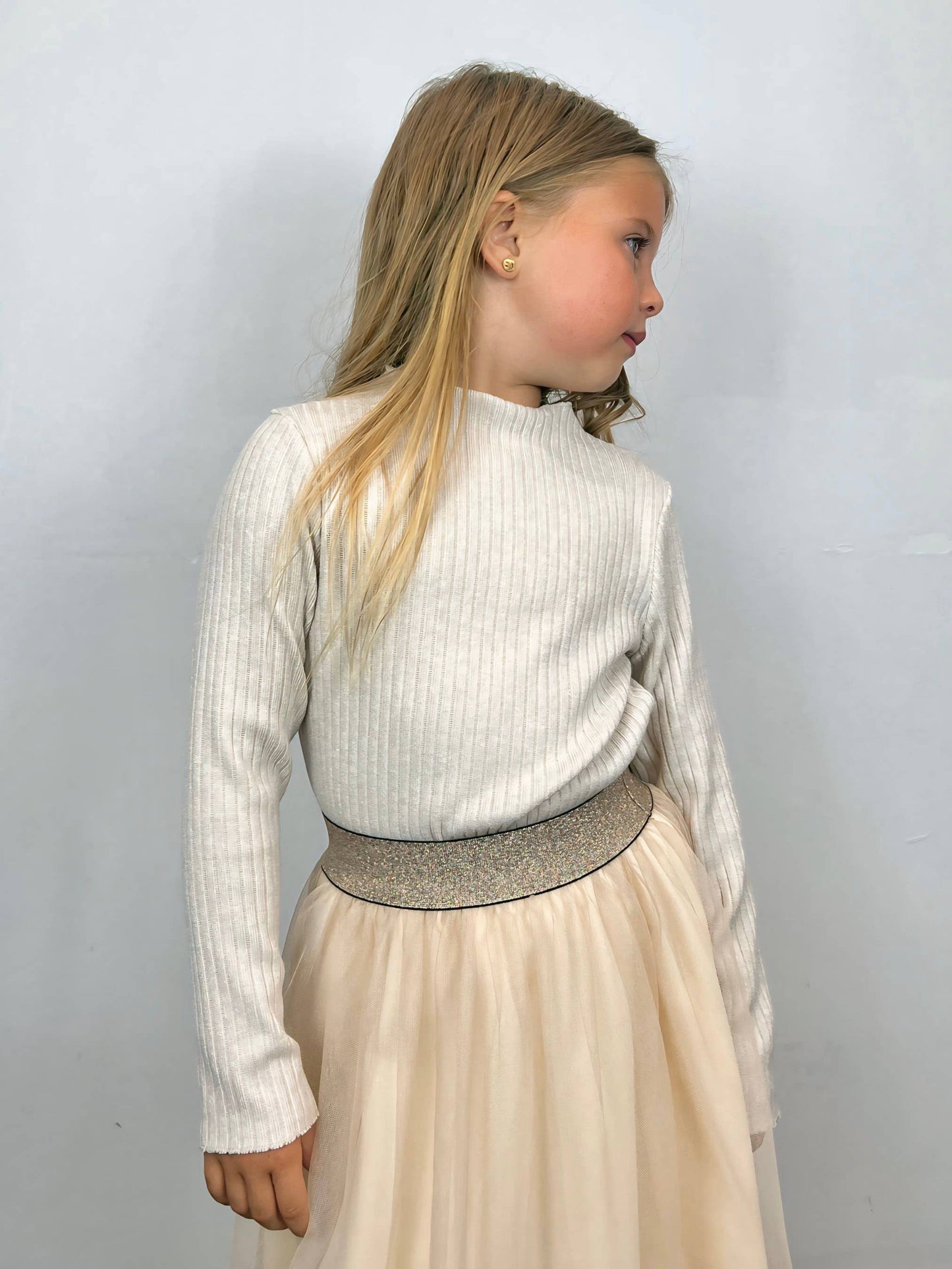 MINI MIGNON PARIS - Soft ribbed sweater for girls: Beige