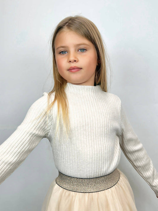 MINI MIGNON PARIS - Soft ribbed sweater for girls: Beige