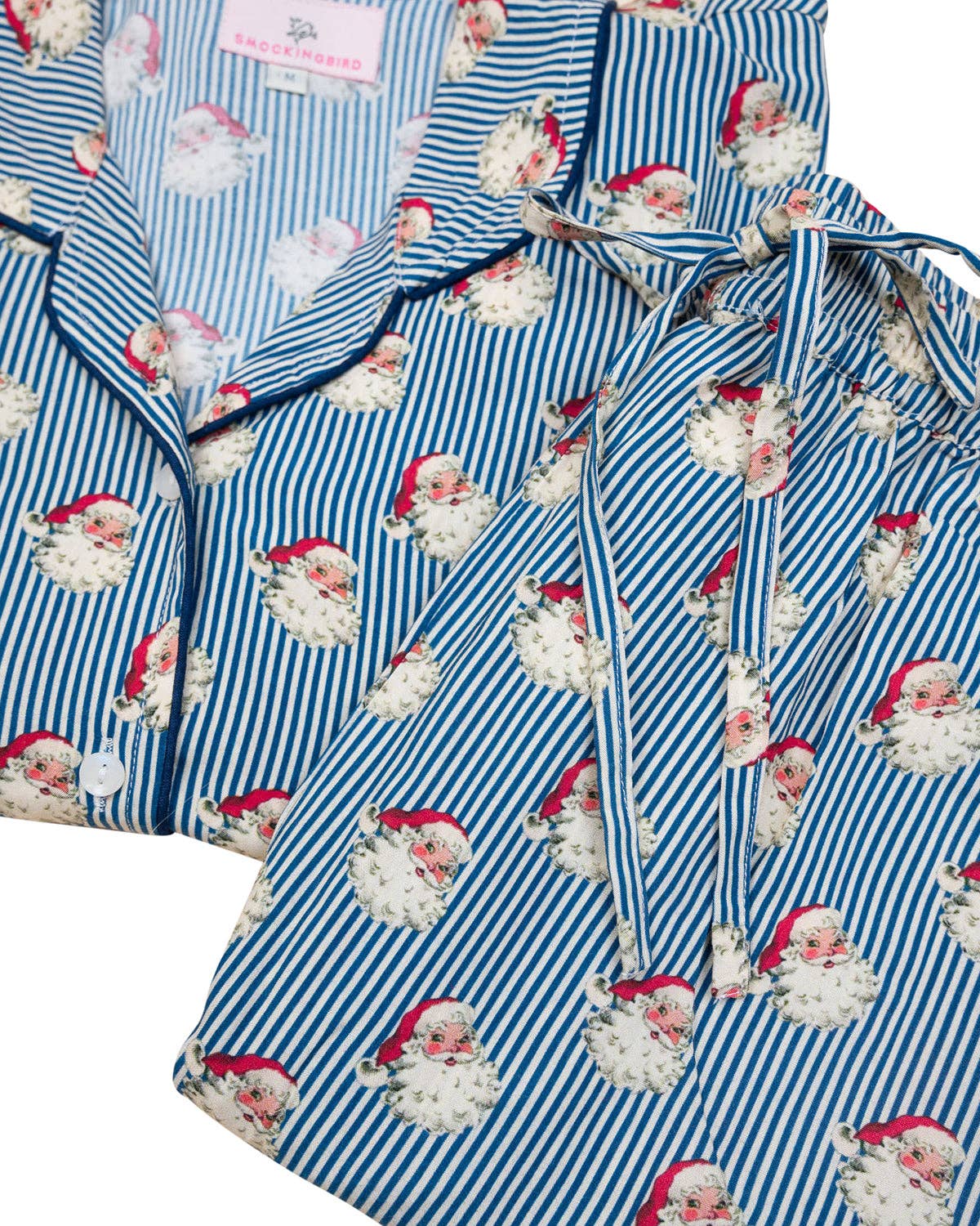 Smockingbird - Navy Striped Vintage Santa Pajama Set