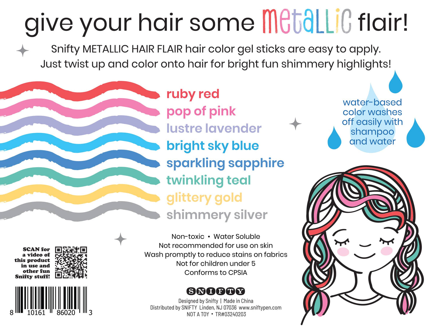 SNIFTY - HAIR FLAIR METALLIC Shimmery Hair Color Gel Sticks Set of 8