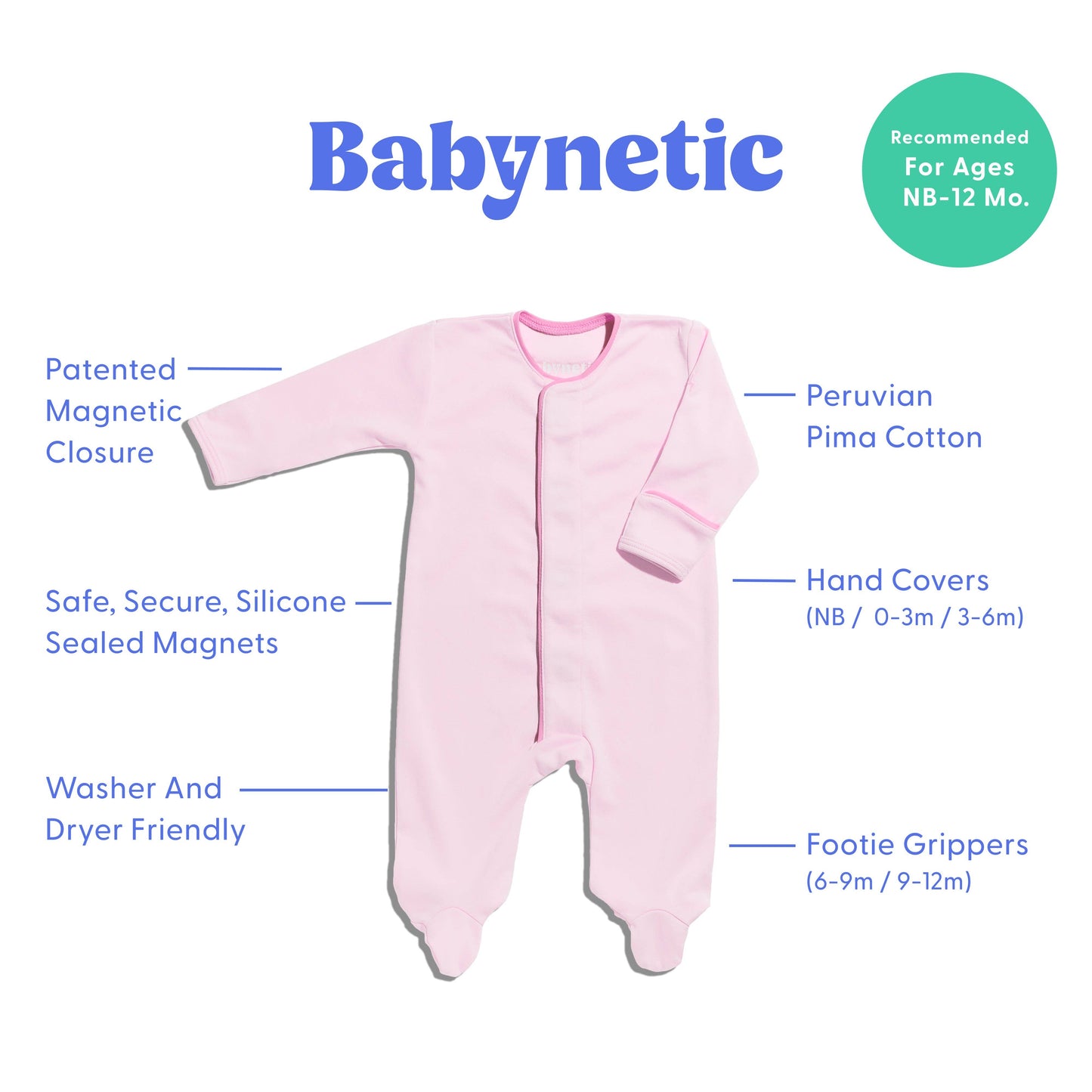 Babynetic - Magnetic Footie - Petal Pink