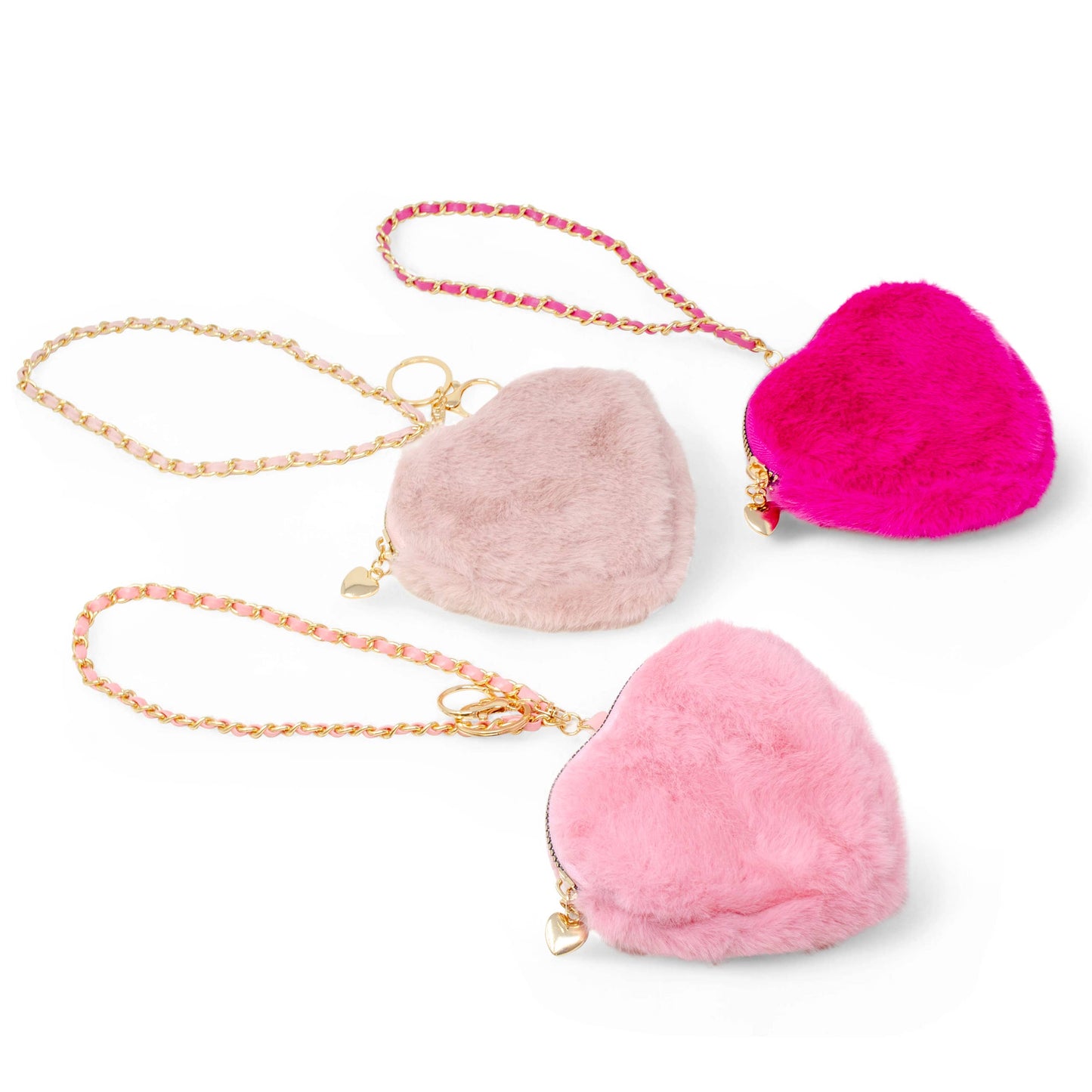 Tiny Treats and ZOMI GEMS - Girl's Fuzzy Heart Wristlet Coin Purse: Hot Pink