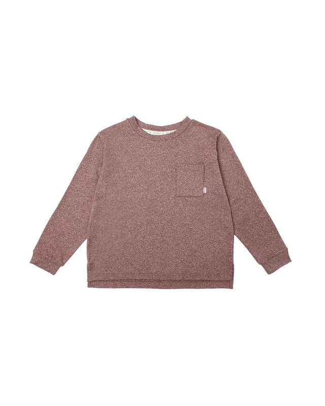 Rylee + Cru Long Sleeve Pocket Tee Heathered Burgundy