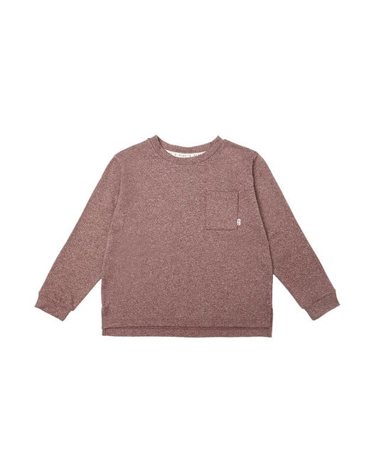 Rylee + Cru Long Sleeve Pocket Tee Heathered Burgundy