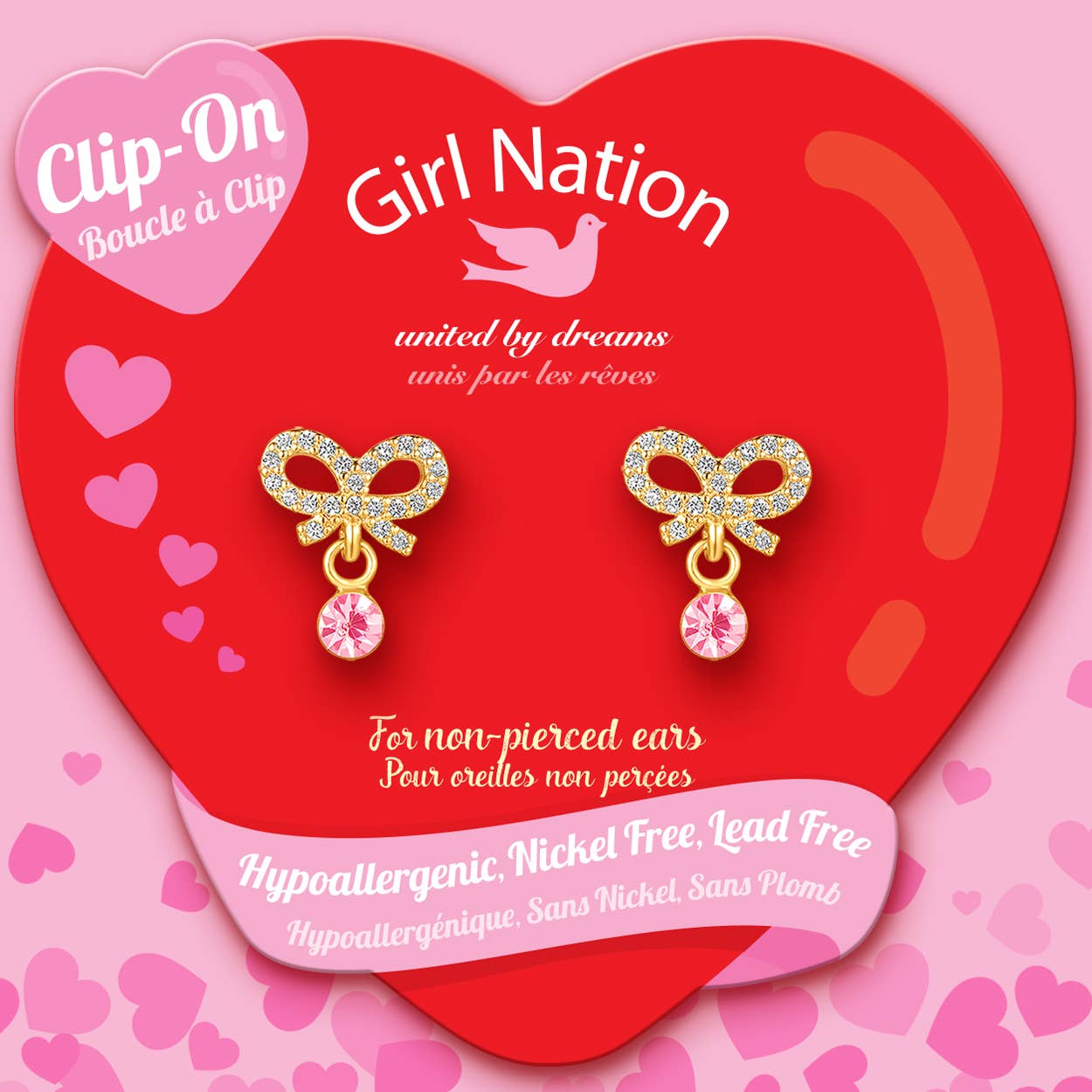 Girl Nation - Crystal Bow CLIP ON Earrings with CZ