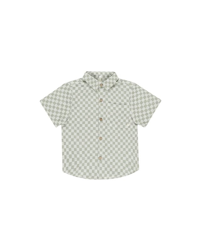 Rylee + Cru Collared Short Sleeve Shirt Sage Check