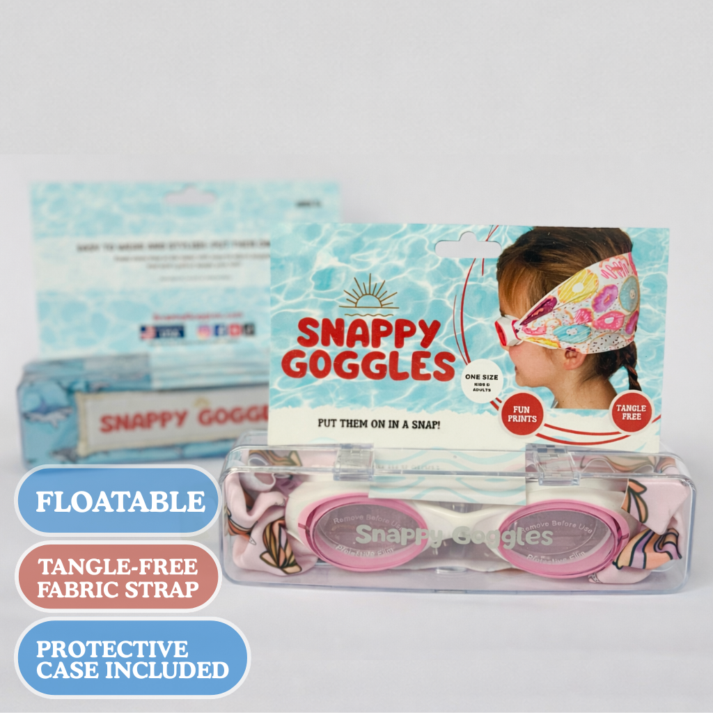 Snappy Goggles - Kids Swim Goggles – Floatable Fabric Strap (Ages 3+): Tidal Waves