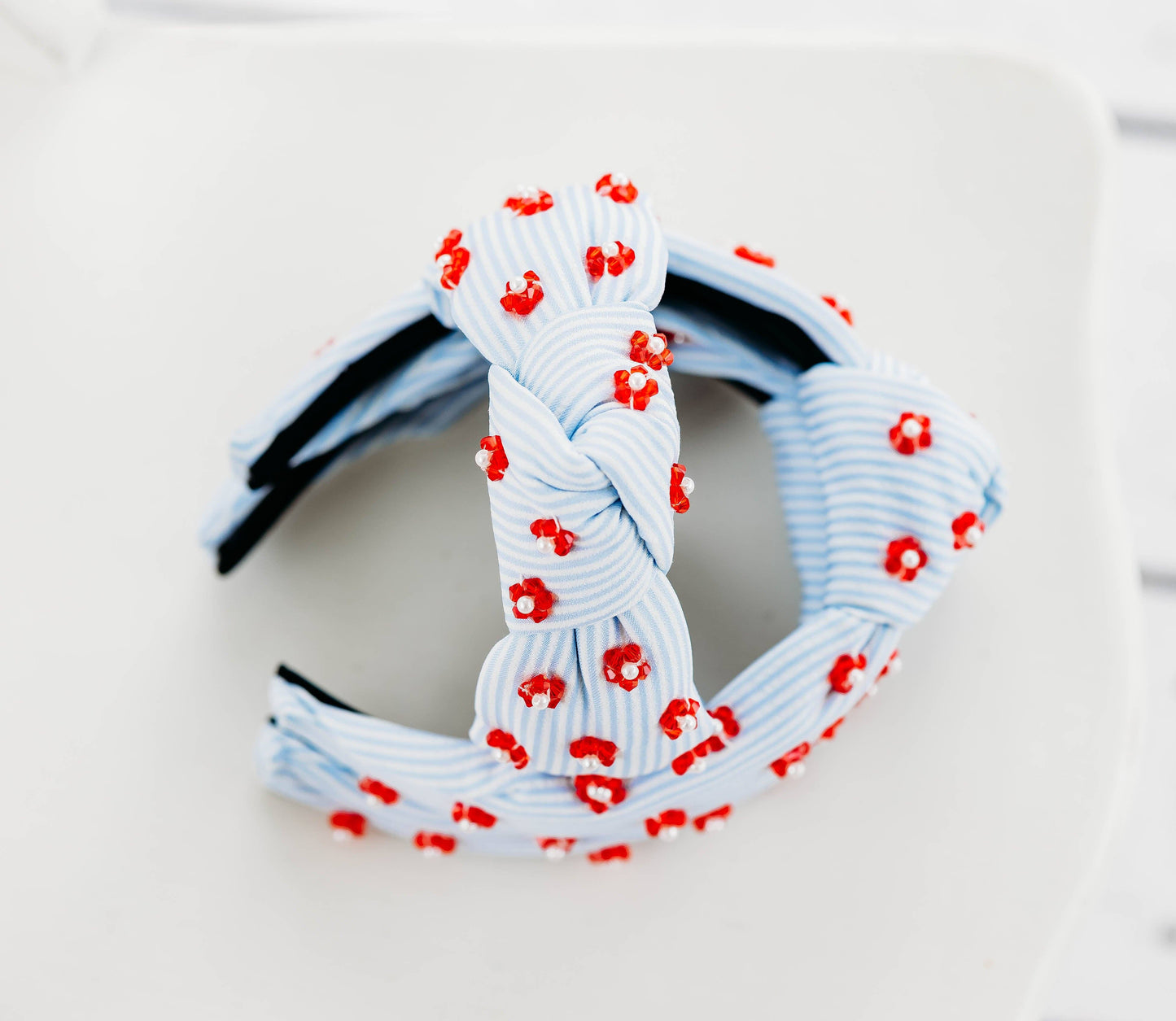 Cheeky Plum - Beaded Headband - Pinstripe Poppies