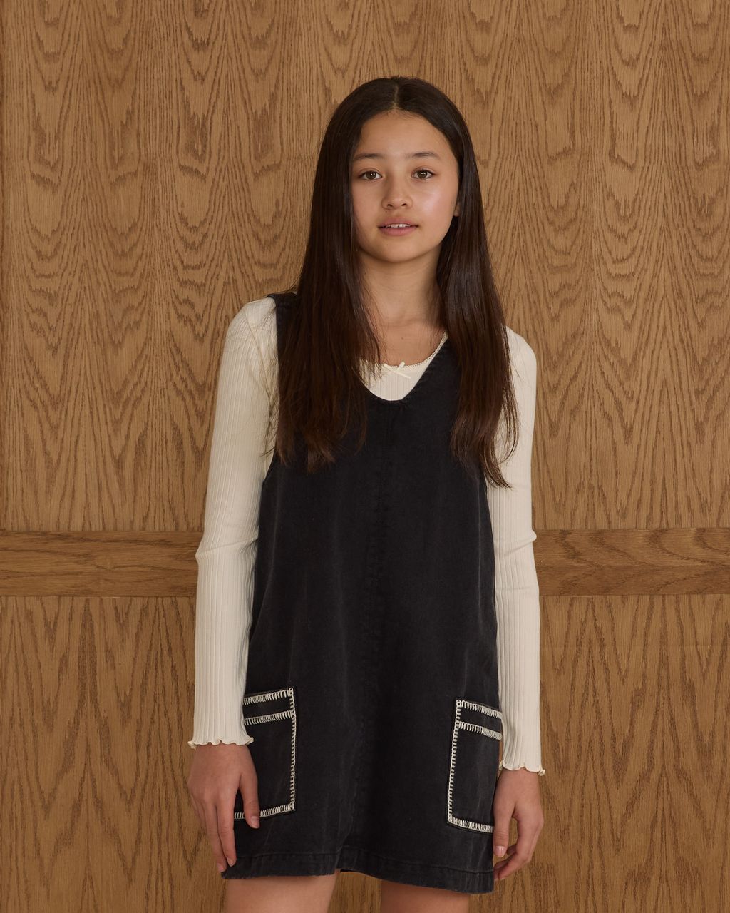 Rylee + Cru Teen’s V-Neck Overall Dress Washed Black
