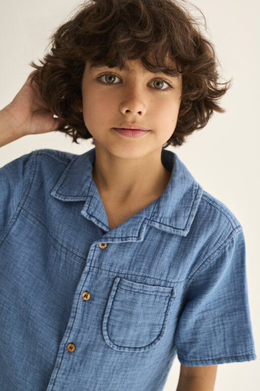 Cozmo Galek Denim Gauze Cotton Shirt Blue