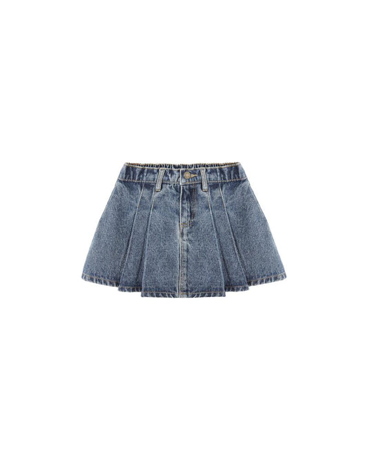 Rylee + Cru Pleated Denim Skirt Indigo Denim