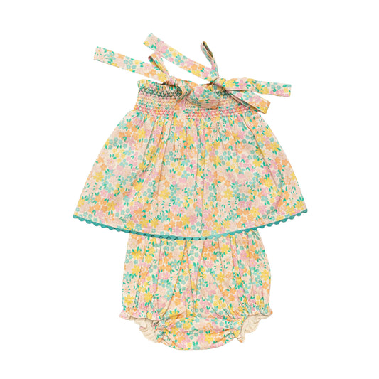 Early Sunday Didi Baby Smock Top & Bloomers Emma Floral Mint